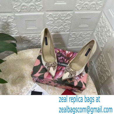 Dolce  &  Gabbana Heel 10.5cm Satin Pumps Beige with Crystal Bow 2021